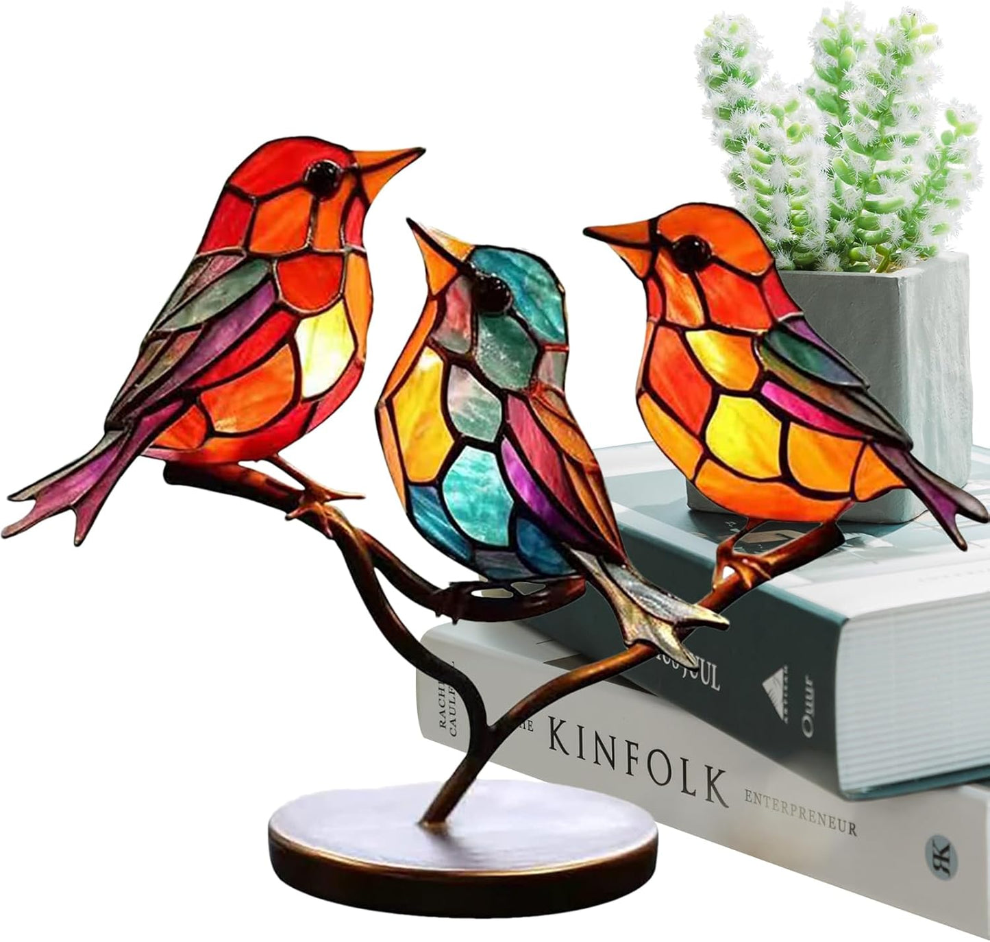 Moderne vogel tafel sculptuur met gekleurd glas en decoratief kunstontwerp