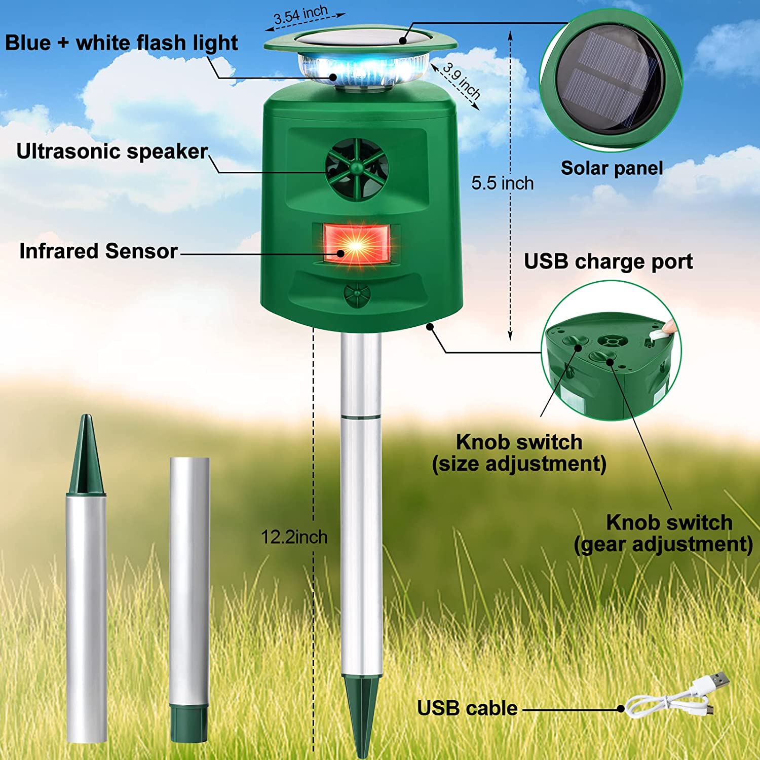 Zonne-energie Ultrasoon Dierenafschrikker