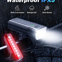 Skanto | Victoper 8000 Lumen Fietsverlichting Set, 8 Led USB Oplaadbare Voor- & Achterlicht, Mat Zwart