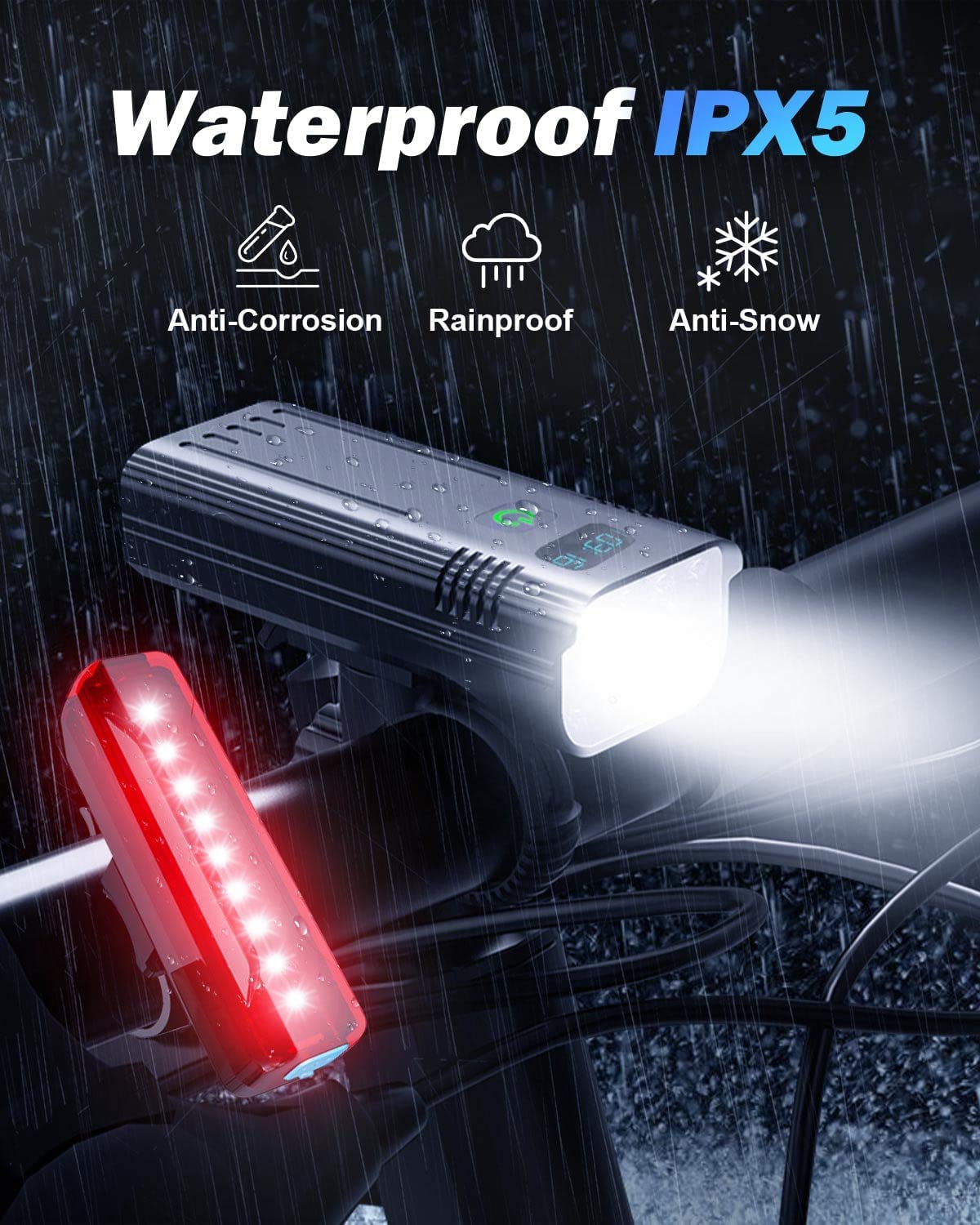 Skanto | Victoper 8000 Lumen Fietsverlichting Set, 8 Led USB Oplaadbare Voor- & Achterlicht, Mat Zwart