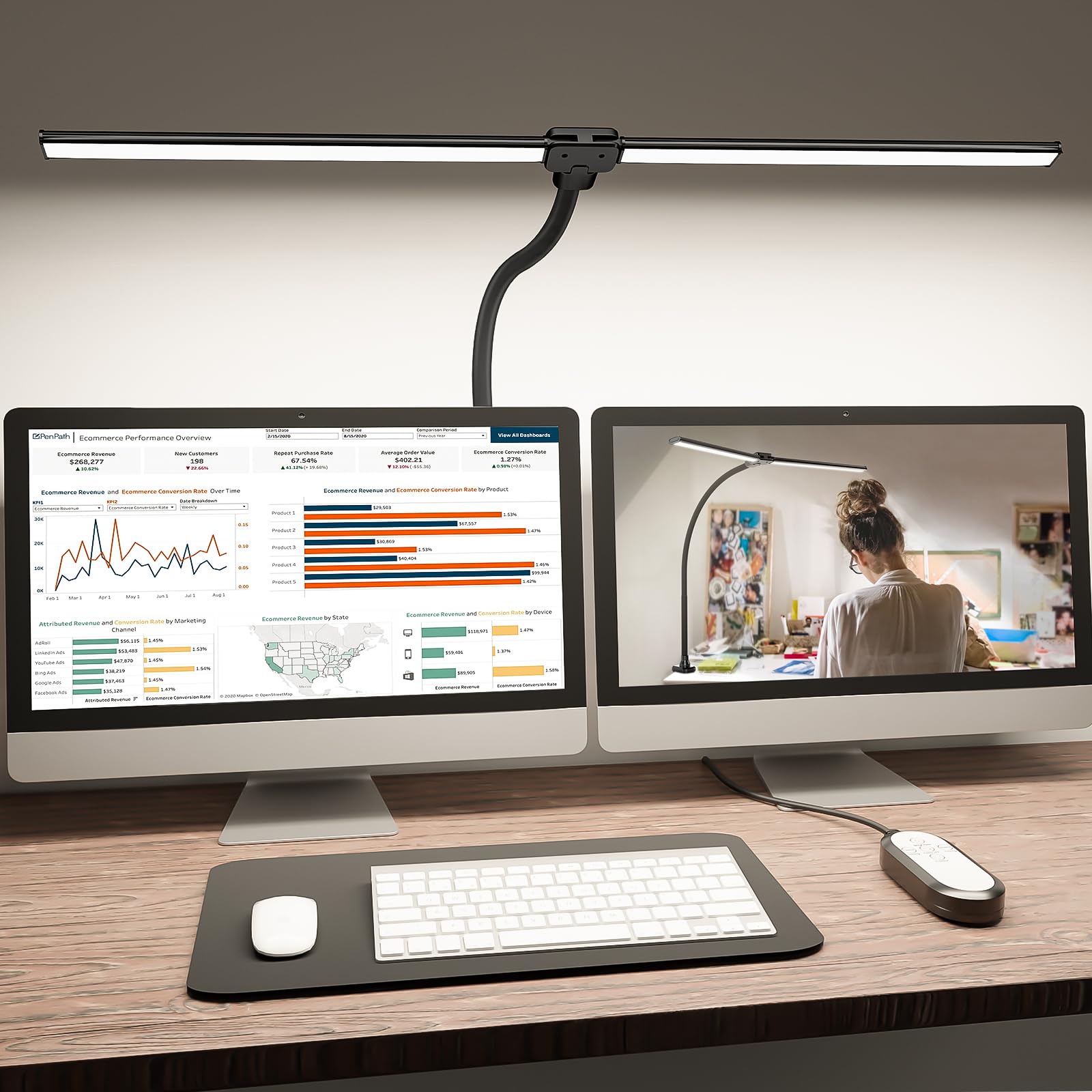 Skanto | Shinetech Led Bureau Lamp Voor Thuiswerkplek, 4000k Neutraal Wit Dubbele Kop Architect Taaklampen Met Klem, Dimbaar Verstelbaar Fl