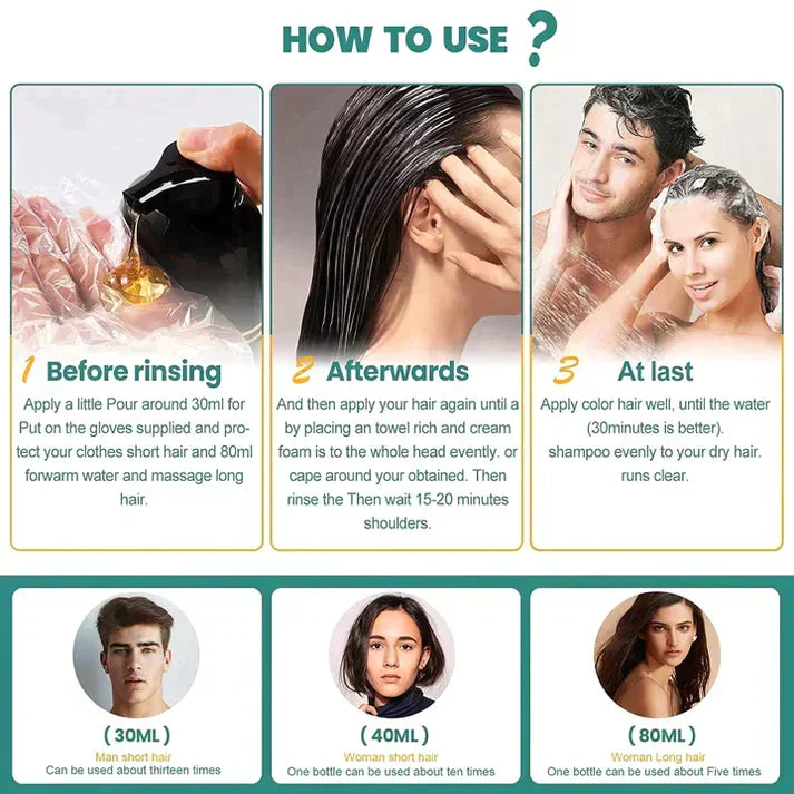 Zwarte Haarverf Shampoo | 3-in-1 Ayurveda-formule: Kleur, Verzorging & Reiniging | Natuurlijke Grijze Haardekking in 5 Minuten | Ammoniakvrij & Zacht