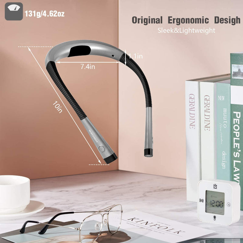 LED Nekleeslamp, Boeklicht om in bed te lezen, 3 kleuren, 6 helderheidsniveaus, buigbare arm, oplaadbaar, duurzaam, perfect voor lezen, breien, kamperen, repareren