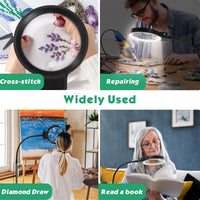 Volledige zijkanten vergrootglas met LED-licht – Handsfree leeshulp voor boeken, handwerk en hobby's