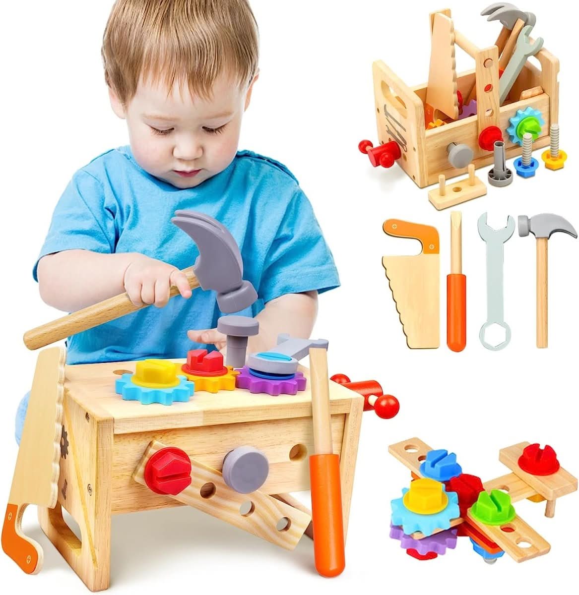 Houten Handwerk Kinder Gereedschapskist – Houten Gereedschapskist Creatief Spel Motoriek Vanaf 6 Maanden