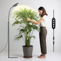 Glowrium Groeilamp Voor Binnenplanten, 20W Led Groeilamp Met Automatische Timer, Volledig Spectrum Verstelbare Hoogte Staande Groeilamp, 3 Lichtmodi, 6-Niveau Dimbaar (Zwart)