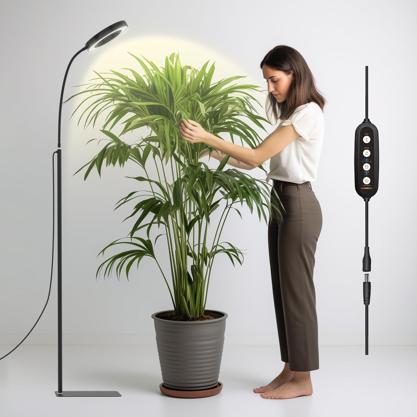 Glowrium Groeilamp Voor Binnenplanten, 20W Led Groeilamp Met Automatische Timer, Volledig Spectrum Verstelbare Hoogte Staande Groeilamp, 3 Lichtmodi, 6-Niveau Dimbaar (Zwart)