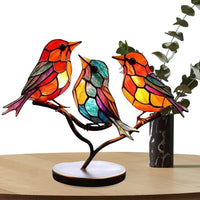Moderne vogel tafel sculptuur met gekleurd glas en decoratief kunstontwerp