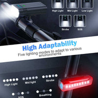 Skanto | Victoper 8000 Lumen Fietsverlichting Set, 8 Led USB Oplaadbare Voor- & Achterlicht, Mat Zwart