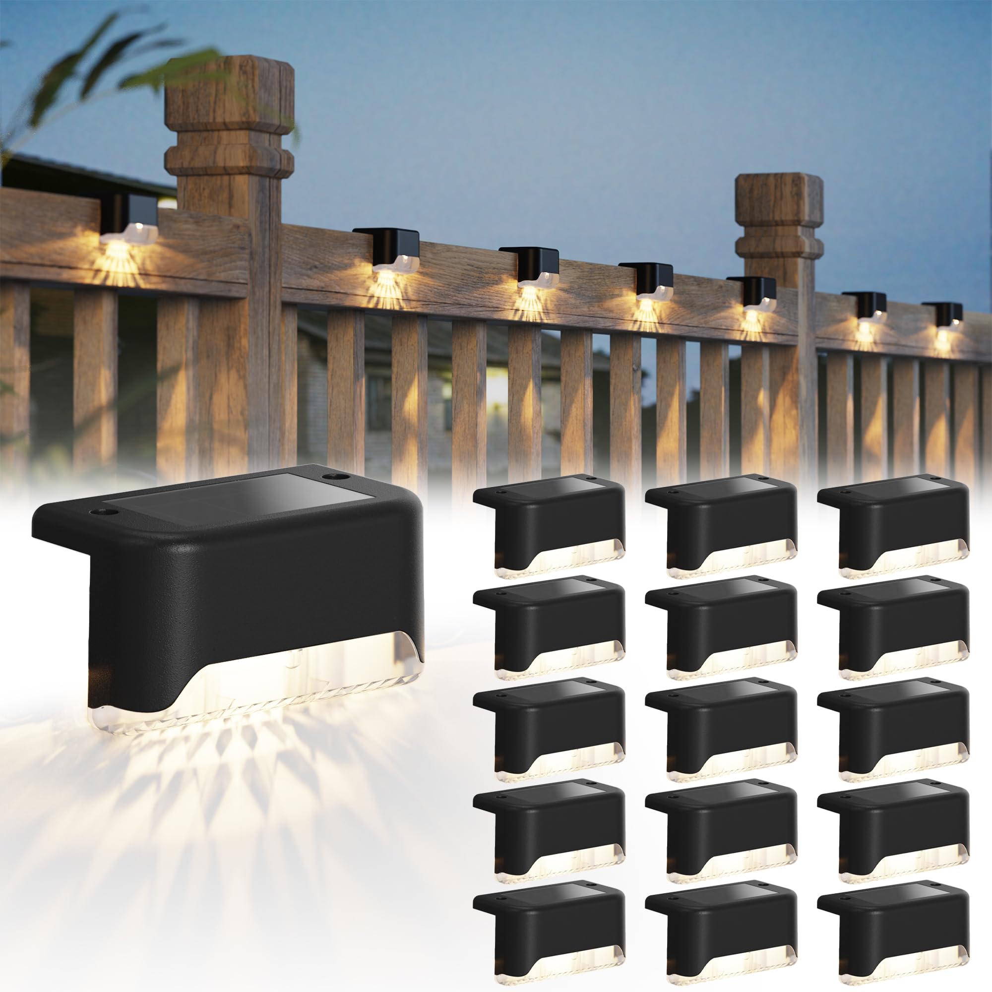 Skanto | 16 Stuks Zonnepaneel Deck Verlichting - Waterdichte LED Hekverlichting Voor Tuin, Terras, Trap, Zwart