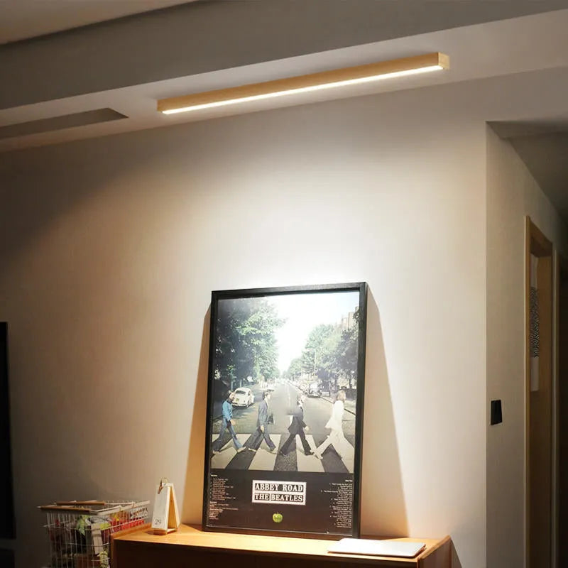 Arisha Linear Slim Plafondlamp, Hout