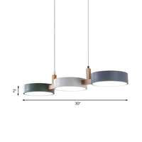 Metaal Cilinder Multi Licht Hanglamp Nordic 3 Hoofd Wit-Grijs-Groen Plafondlamp met Houten Arm