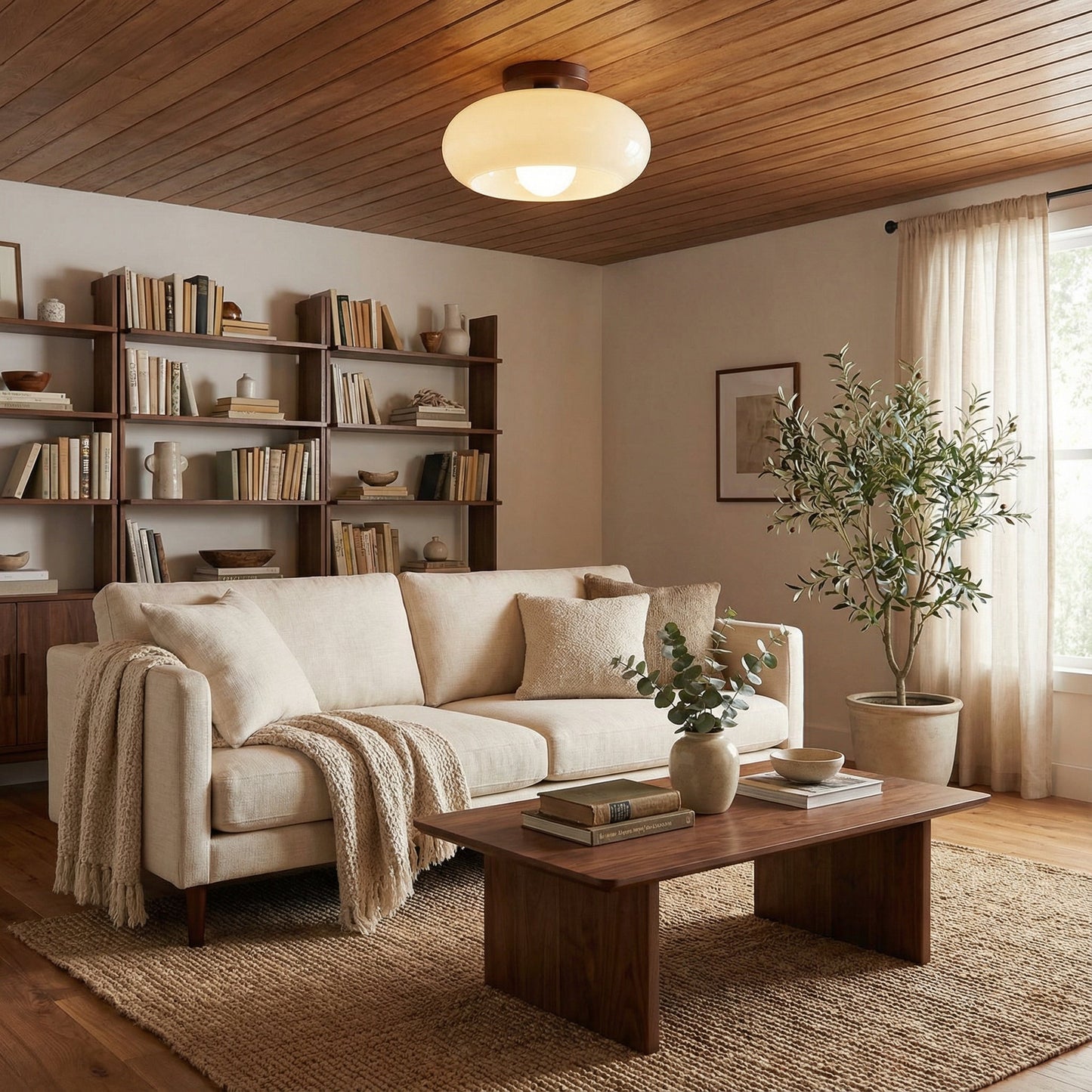 Franse Bauhaus Crème Plafondlamp