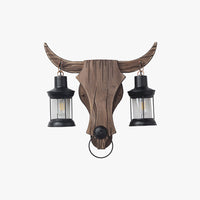 Austin Wandlamp Bull Shape Vintage, 2 Koppen Hout/Metaal, Slaapkamer