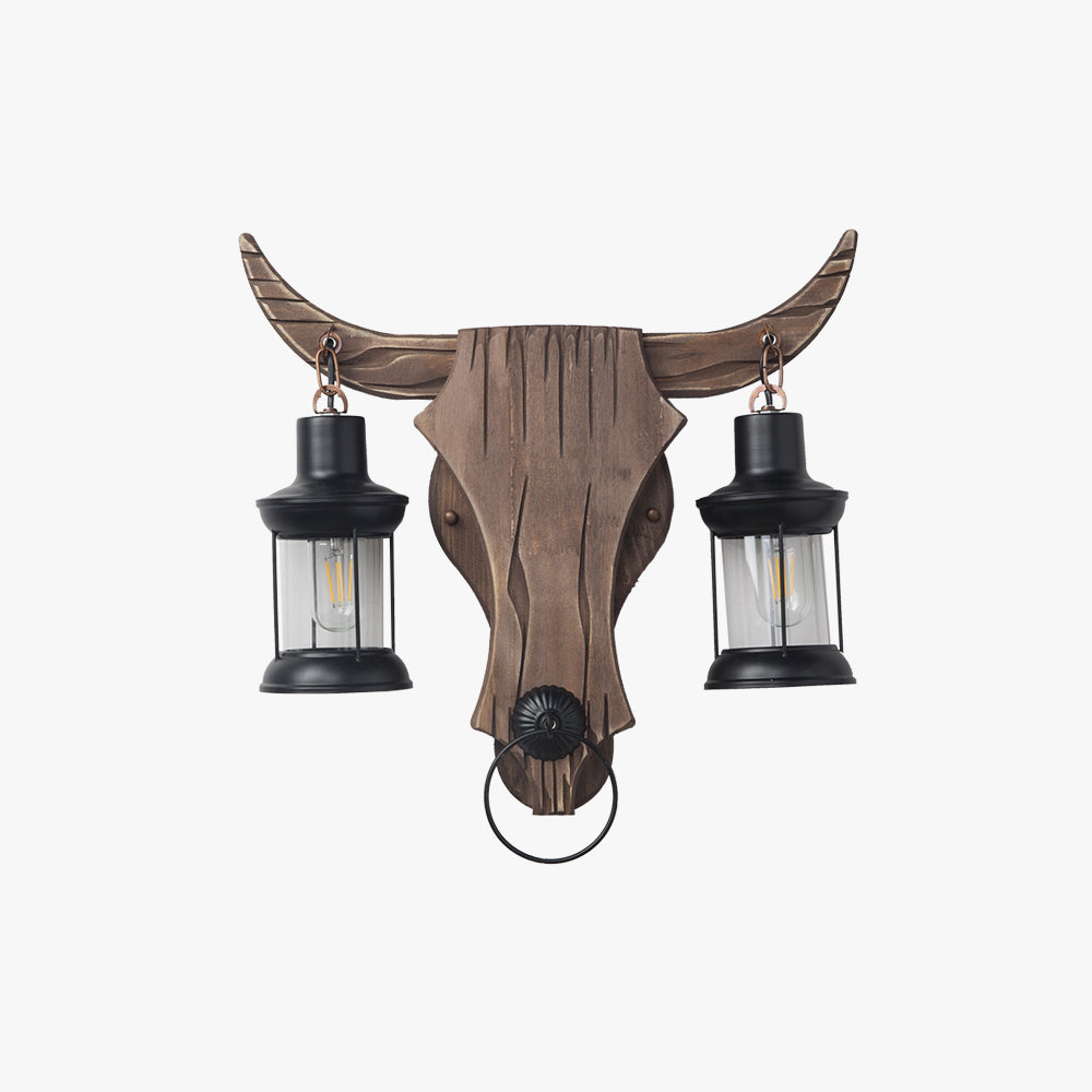 Austin Wandlamp Bull Shape Vintage, 2 Koppen Hout/Metaal, Slaapkamer