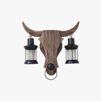 Austin Wandlamp Bull Shape Vintage, 2 Koppen Hout/Metaal, Slaapkamer