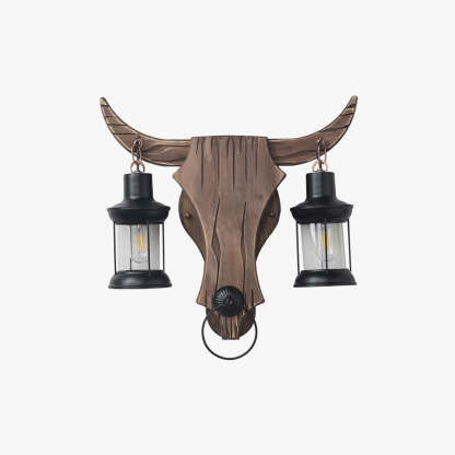 Austin Wandlamp Bull Shape Vintage, 2 Koppen Hout/Metaal, Slaapkamer
