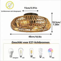 Amara luxe handgeweven plafondventilator van rotan – een stille blikvanger in zen-stijl