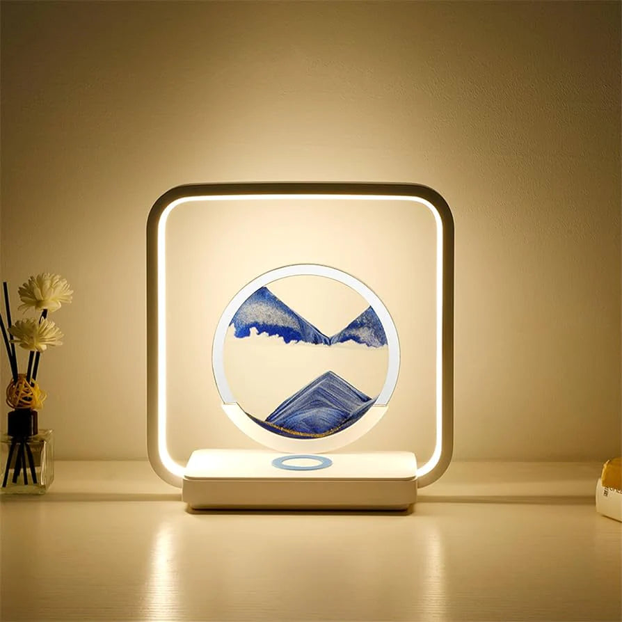 SandArt Elegance |  Sierlijke Zandkunst Nachtlamp met Draadloze Oplaadfunctie