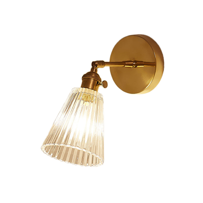 Tapered Clear Textured Glass Wandverlichting Industriële Eén Lamp Eetkamer Wandlamp in Messing