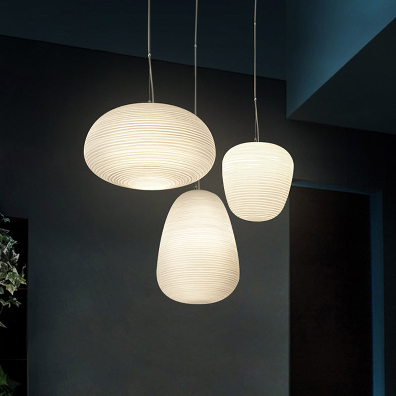 Cocoon Hanglamp Postmodern Geribbeld Glas 1 Licht Wit Hanglicht