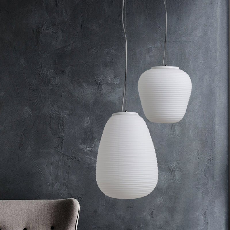Cocoon Hanglamp Postmodern Geribbeld Glas 1 Licht Wit Hanglicht