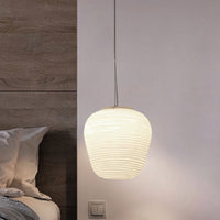 Cocoon Hanglamp Postmodern Geribbeld Glas 1 Licht Wit Hanglicht