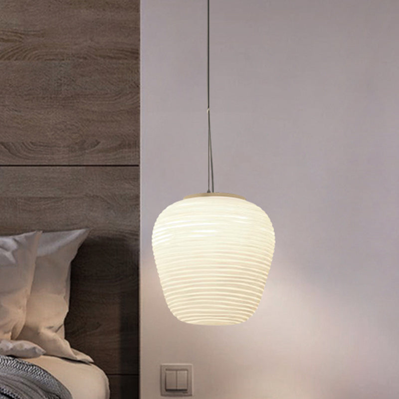 Cocoon Hanglamp Postmodern Geribbeld Glas 1 Licht Wit Hanglicht