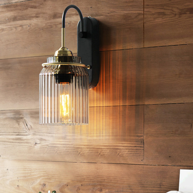 Heldere Prismatische Glazen Kan Vorm Sconces Boerderij 1 Lamp Bedside Wandmontage Licht in Zwart