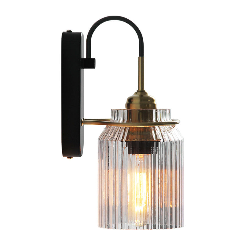 Heldere Prismatische Glazen Kan Vorm Sconces Boerderij 1 Lamp Bedside Wandmontage Licht in Zwart