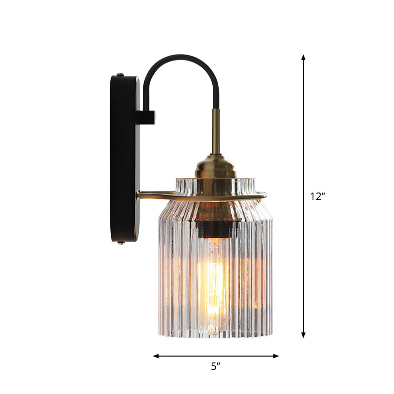 Heldere Prismatische Glazen Kan Vorm Sconces Boerderij 1 Lamp Bedside Wandmontage Licht in Zwart