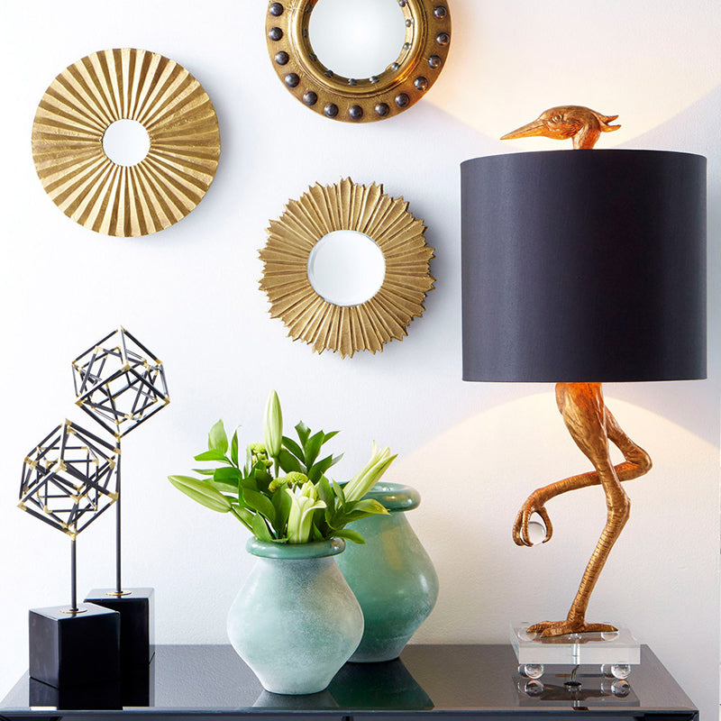 Ostrich Hars Nacht Tafel Licht Klassiek 1 Licht Slaapkamer Nachtkast Lamp in Goud met Cilinder Stof Schaduw