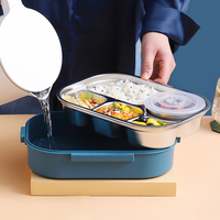 Skanto | Lunchbox van roestvrij staal – Binnenkant van roestvrij staal – 3 of 4 vakken met soepkom – Wandklok