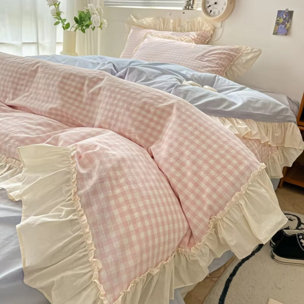Gingham Ruit Rimpelrand Beddengoed Set