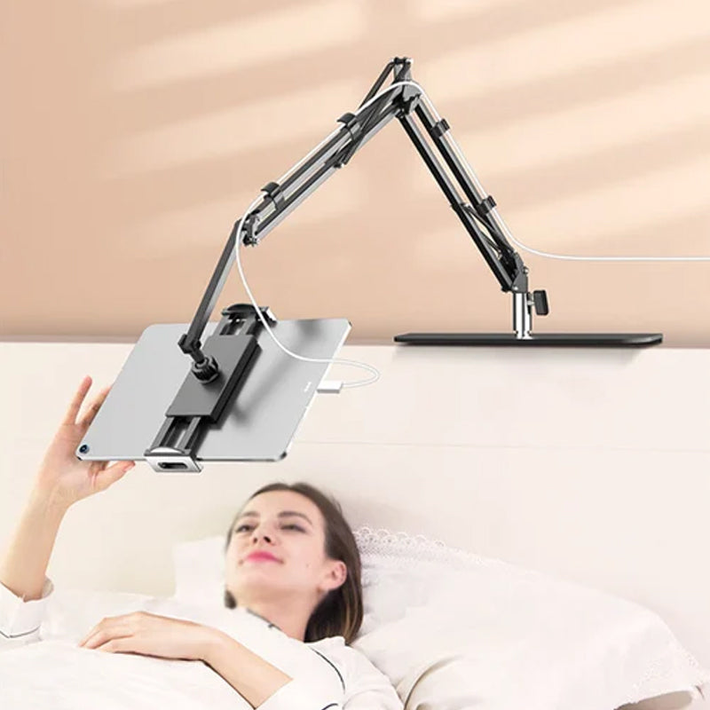 Uittrekbare, verborgen telefoon-/tablethouder voor in bed