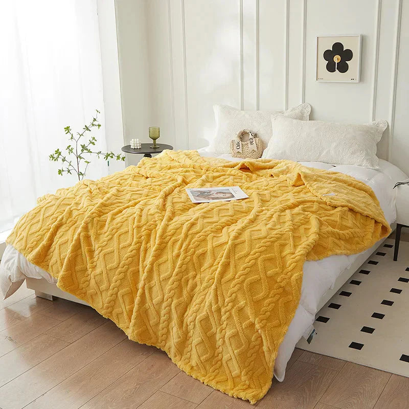 Lammwolldecke WoolAura | Dubbelzijdig verdikt | Imitatie flanel & lamswol | Zacht & warm