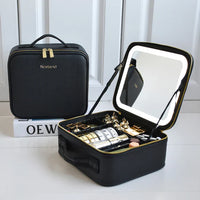 GlowLuxe LED beautycase | Draagbare beauty organizer met verstelbare LED spiegel voor vlekkeloze