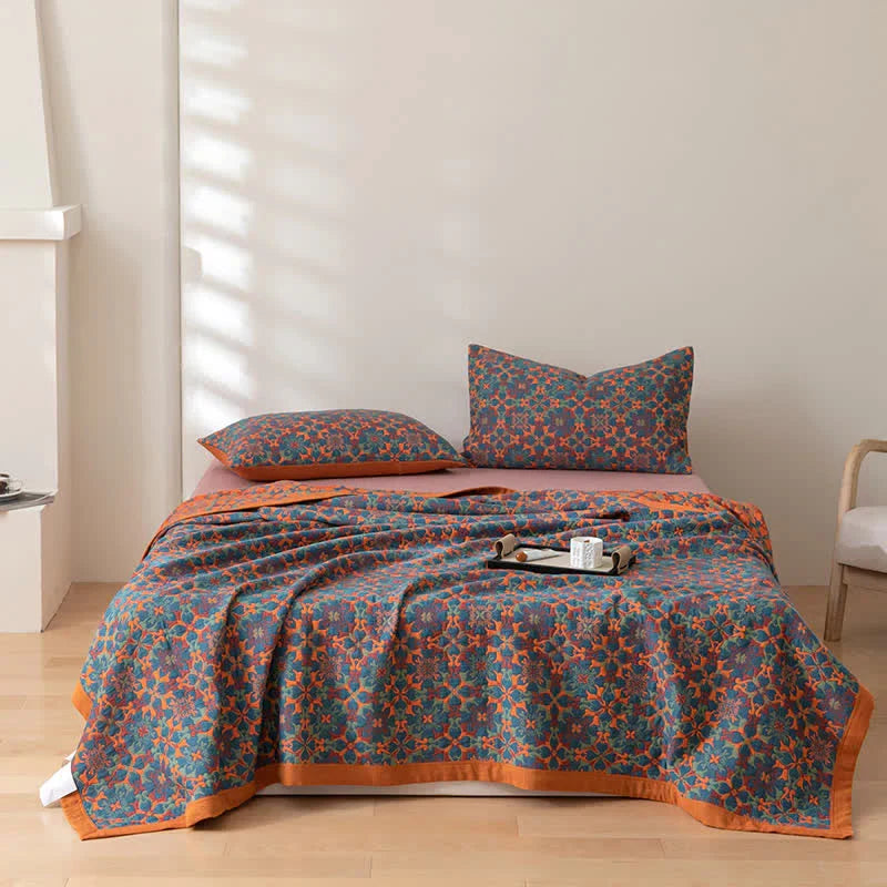 Blauw Patroon Zes-Laags Katoenen Quilt – TerraLoom Comfortdeken
