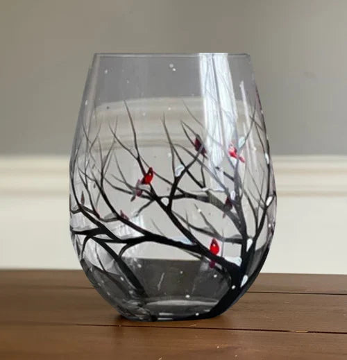 Handgeschilderde Wijnglazen met Vier Seizoenen Boom | Unieke Kunst