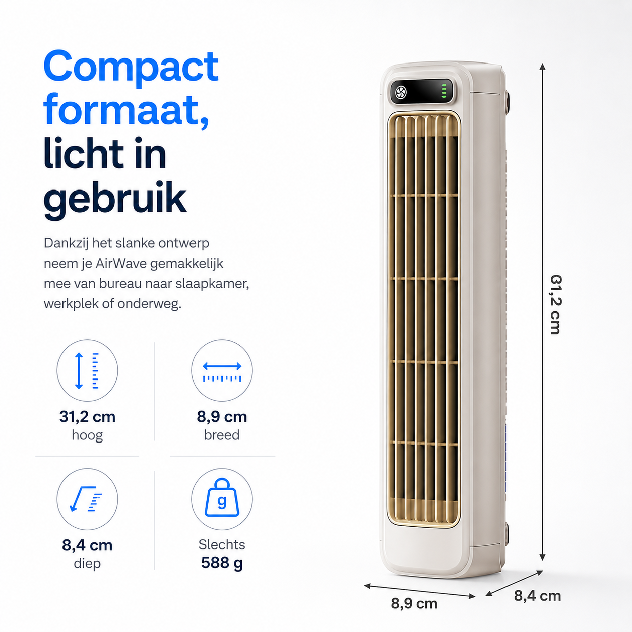 AirWave – Draagbare Oplaadbare Airconditioner met 12 Uur Batterijduur