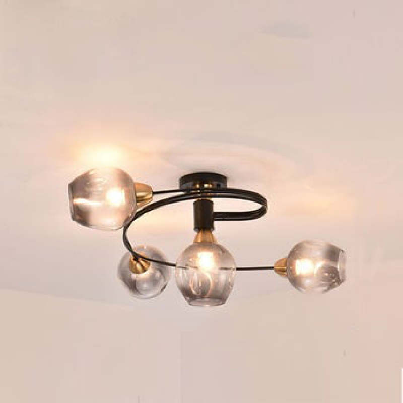 Valentina Flush Mount Plafondlamp, Glas, Zwart/Goud, Eetkamer