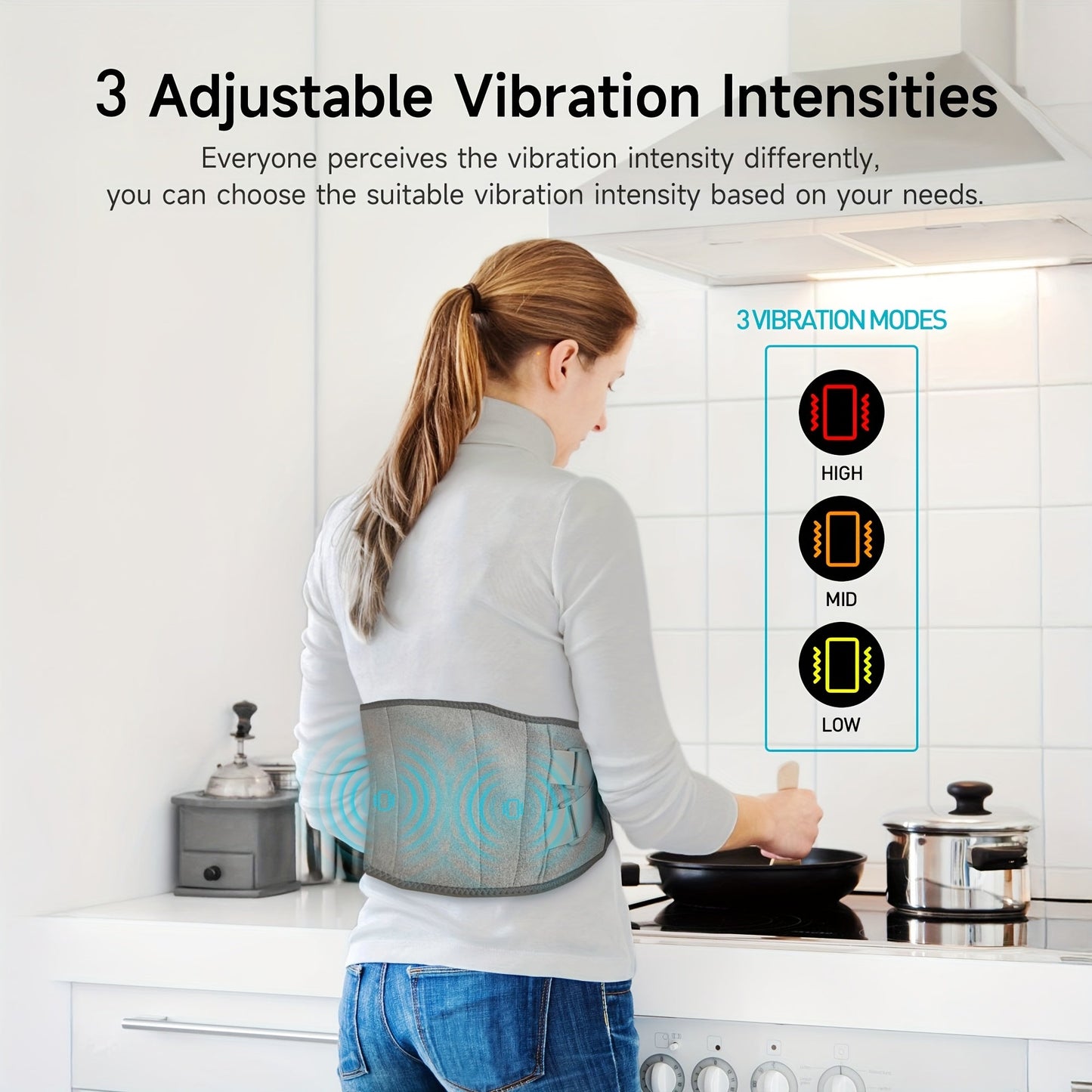 Draadloze Verwarmde Massagegordel voor Rug en Taille – 3 Verstelbare Warmte- en Trilmodes voor Maximale Ontspanning