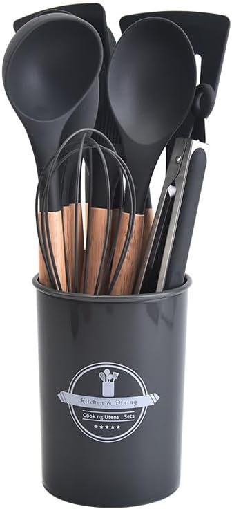 Skanto | Siliconen Keukenhulpmiddelen Set | Antiaan Veilig | Houten Handvat | Warmtebestendig