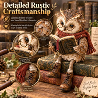 Decoratieve uilfiguur met bril, boek en sjaal. Gezellig cadeau voor boekenliefhebbers