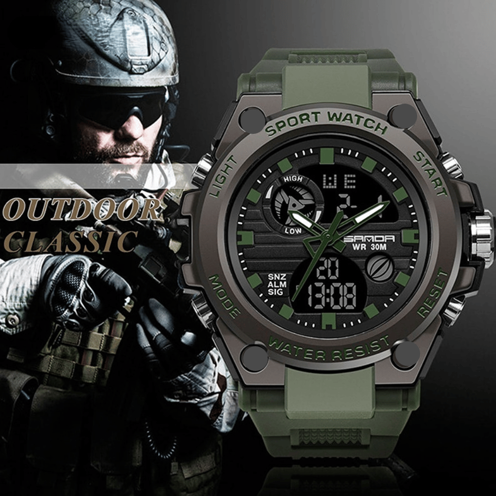 Sportieve Dual-Display Mode Multifunctionele waterdichte verlichte herenarmbandhorloge