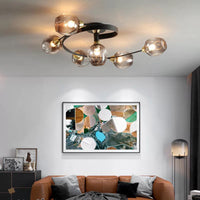 Valentina Flush Mount Plafondlamp, Glas, Zwart/Goud, Eetkamer