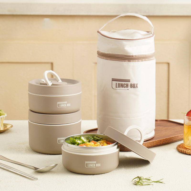 Lunchbox met meerdere lagen met tas - hermetisch, roestvrij staal, houdt voedsel urenlang warm of koud, ideaal voor school, werk en reizen