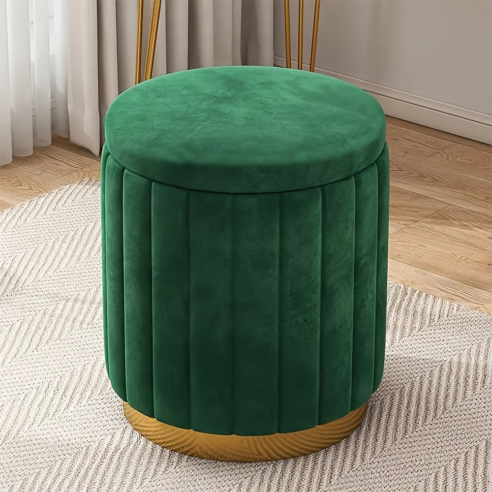 Nordic Chic Opberghocker – Stijlvolle Ronde Pouf met Opbergruimte en Spiegelafwerking