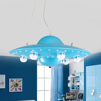 Noordse Vliegende Schotel Kroonluchter Licht Metaal Kinderkamer LED Hanglamp in Grijs/Roze/Blauw