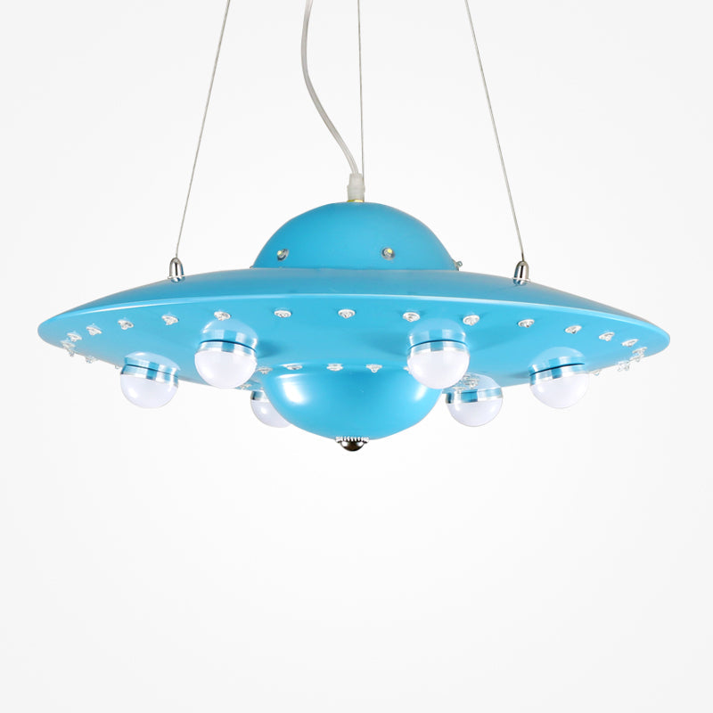 Noordse Vliegende Schotel Kroonluchter Licht Metaal Kinderkamer LED Hanglamp in Grijs/Roze/Blauw